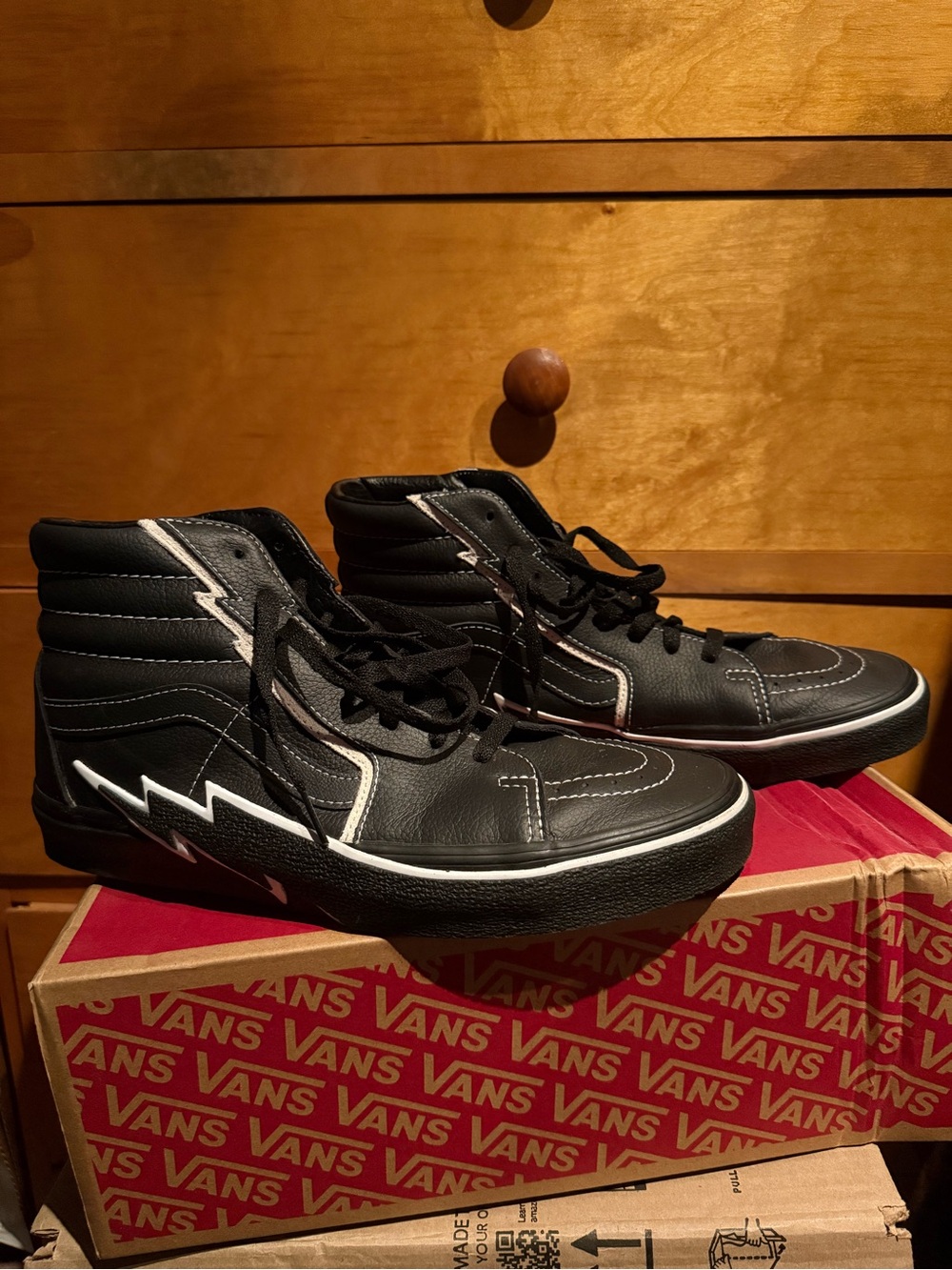 Vans Lightning Bolt Black Leather Sk8 Hi Shoes